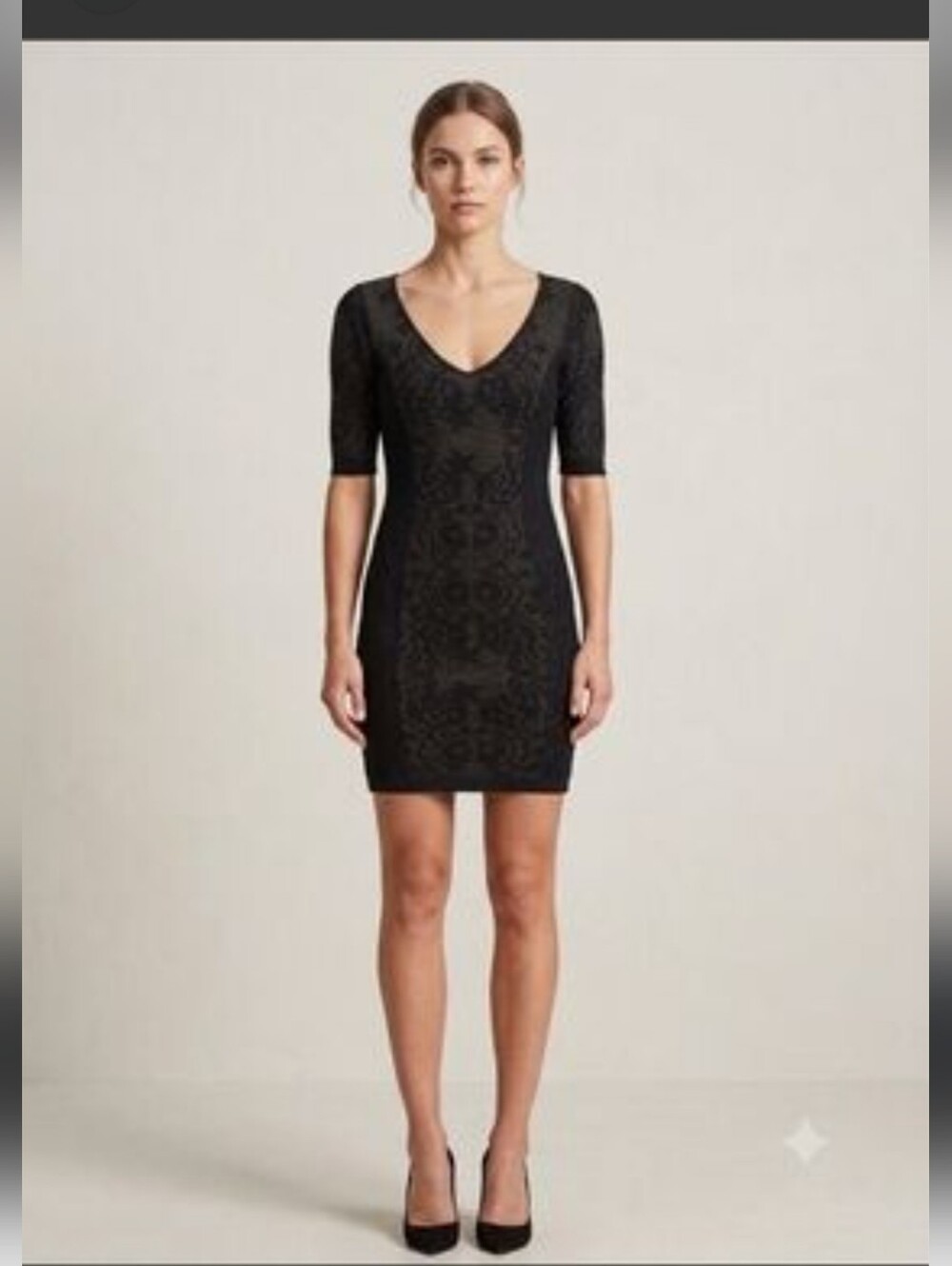 Z Spoke by Zac Posen Black Lace V-Neck Mini Dress Bodycon Size S Coquette